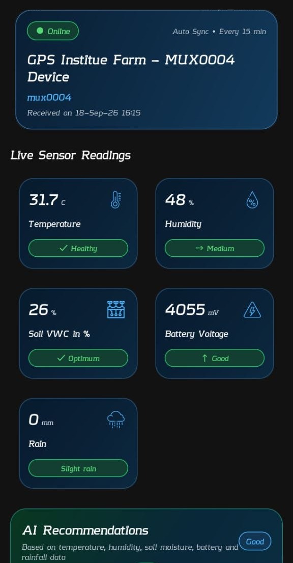 Live Sensor Readings Screen